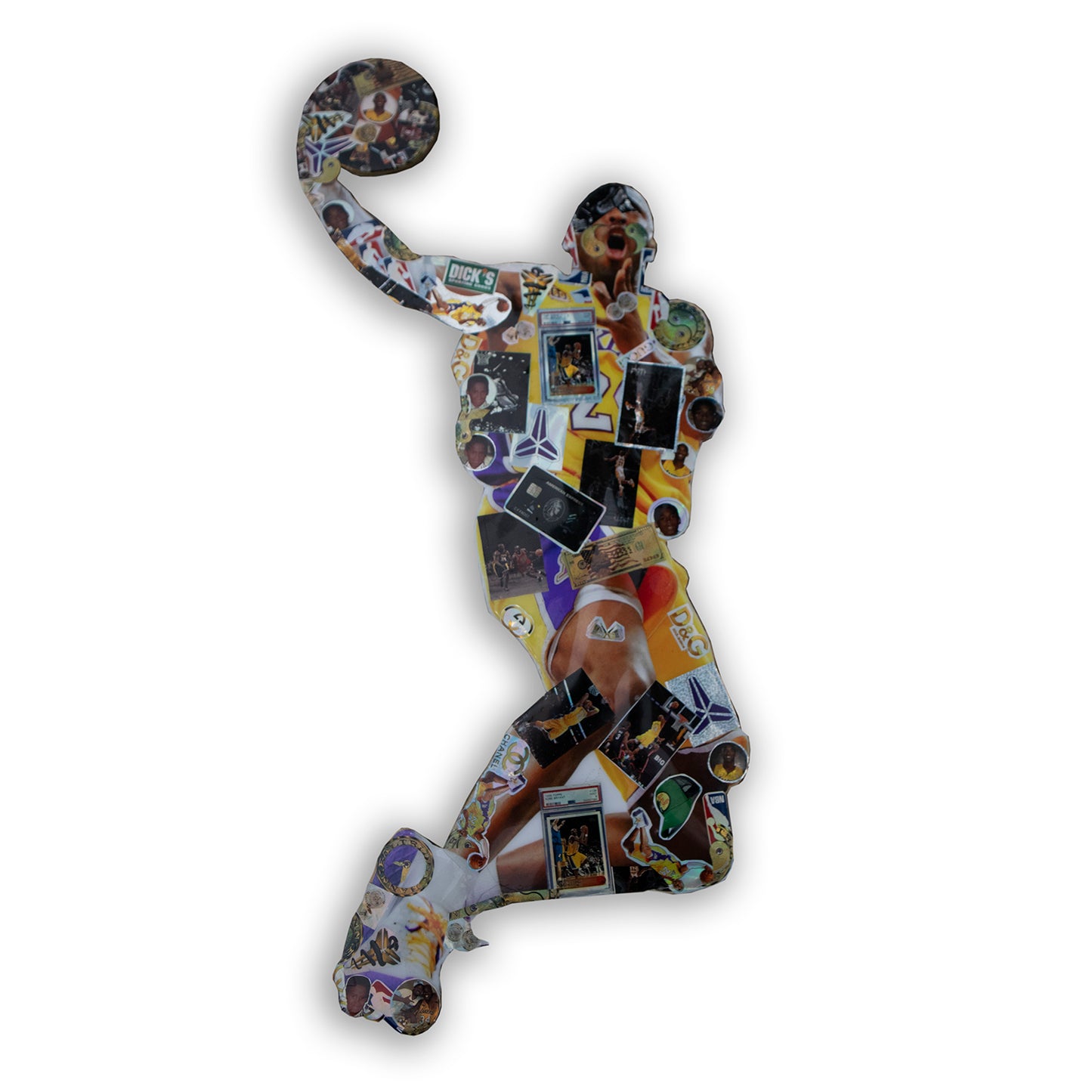 pop art, basketball, silhouette with high resolution college type prints, epoxy